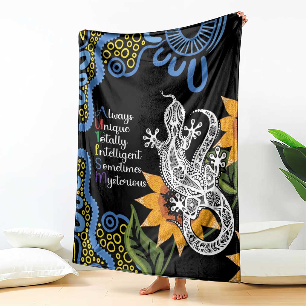Australia Autism Awareness Blanket Brave Strong Aussie Lizard Aboriginal Art