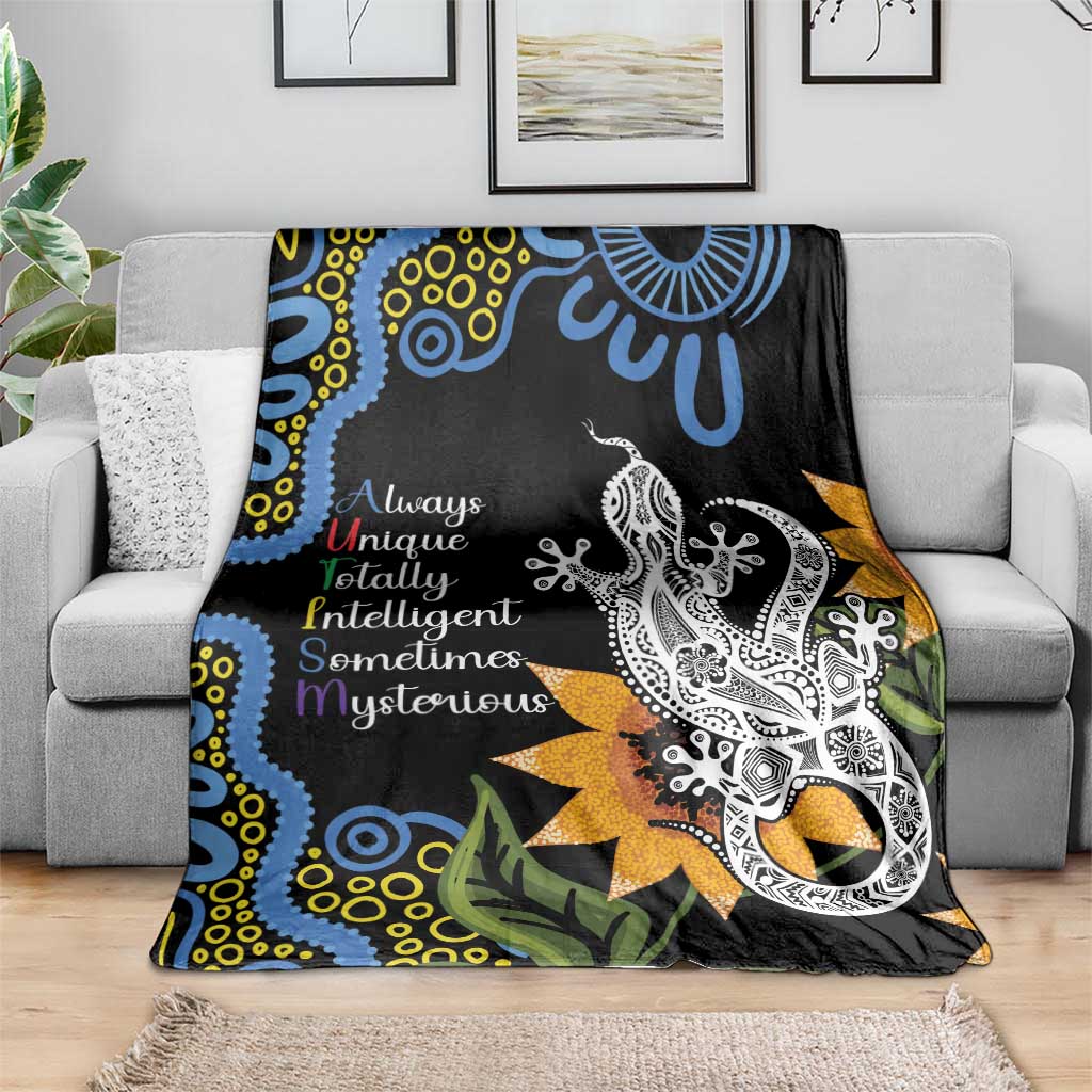 Australia Autism Awareness Blanket Brave Strong Aussie Lizard Aboriginal Art