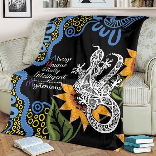 Australia Autism Awareness Blanket Brave Strong Aussie Lizard Aboriginal Art