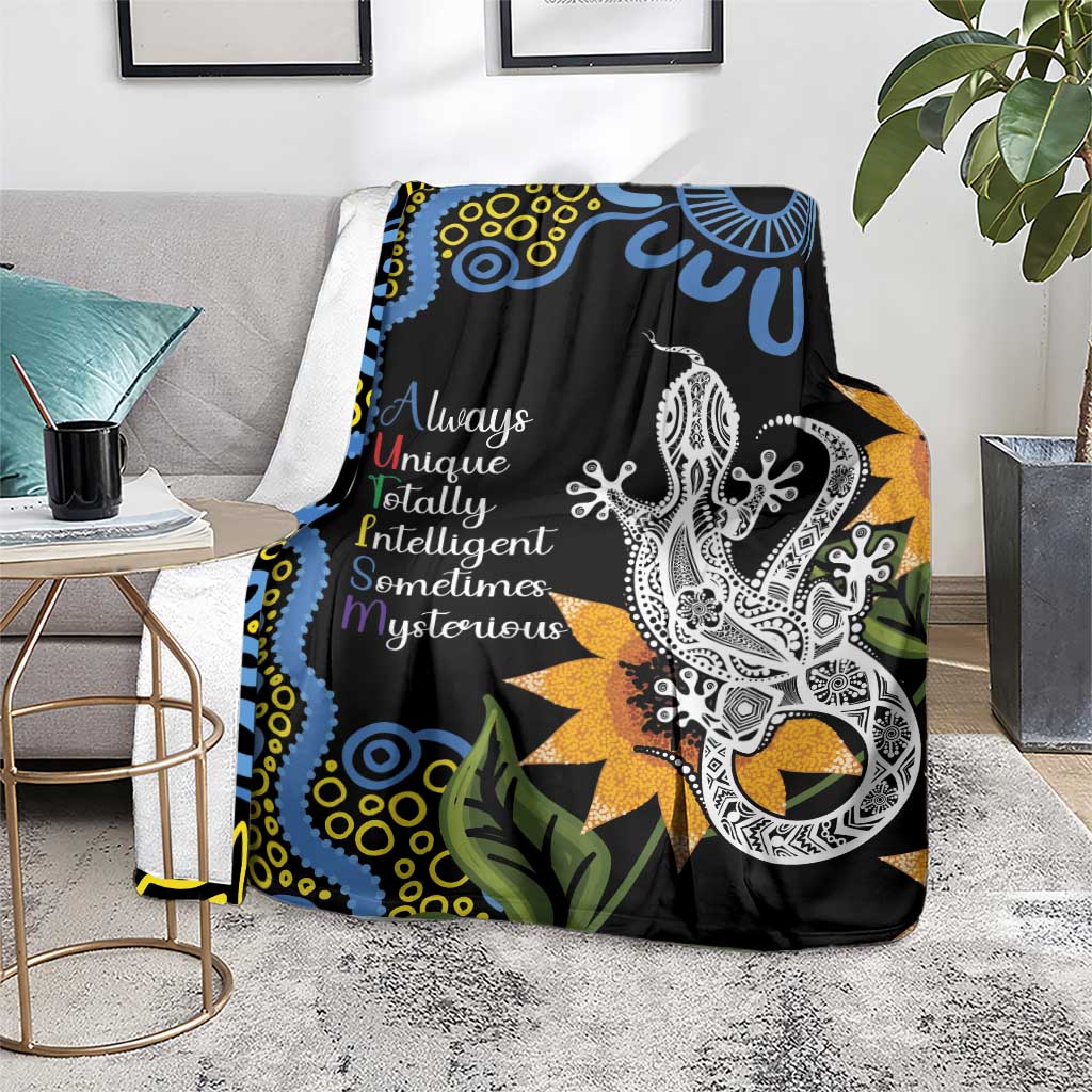 Australia Autism Awareness Blanket Brave Strong Aussie Lizard Aboriginal Art