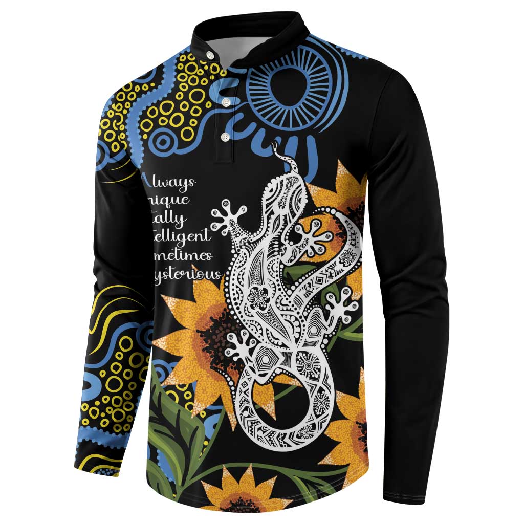 Australia Autism Awareness Button Sweatshirt Brave Strong Aussie Lizard Aboriginal Art