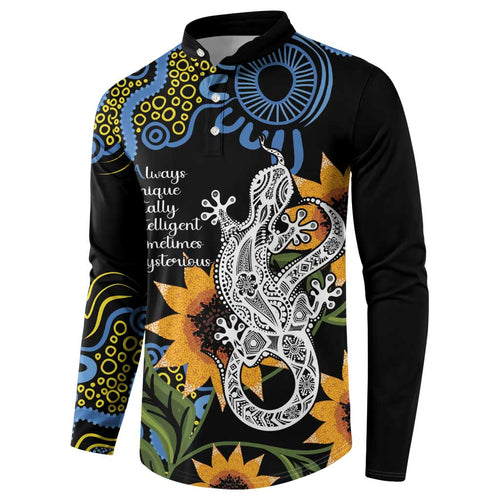 Australia Autism Awareness Button Sweatshirt Brave Strong Aussie Lizard Aboriginal Art