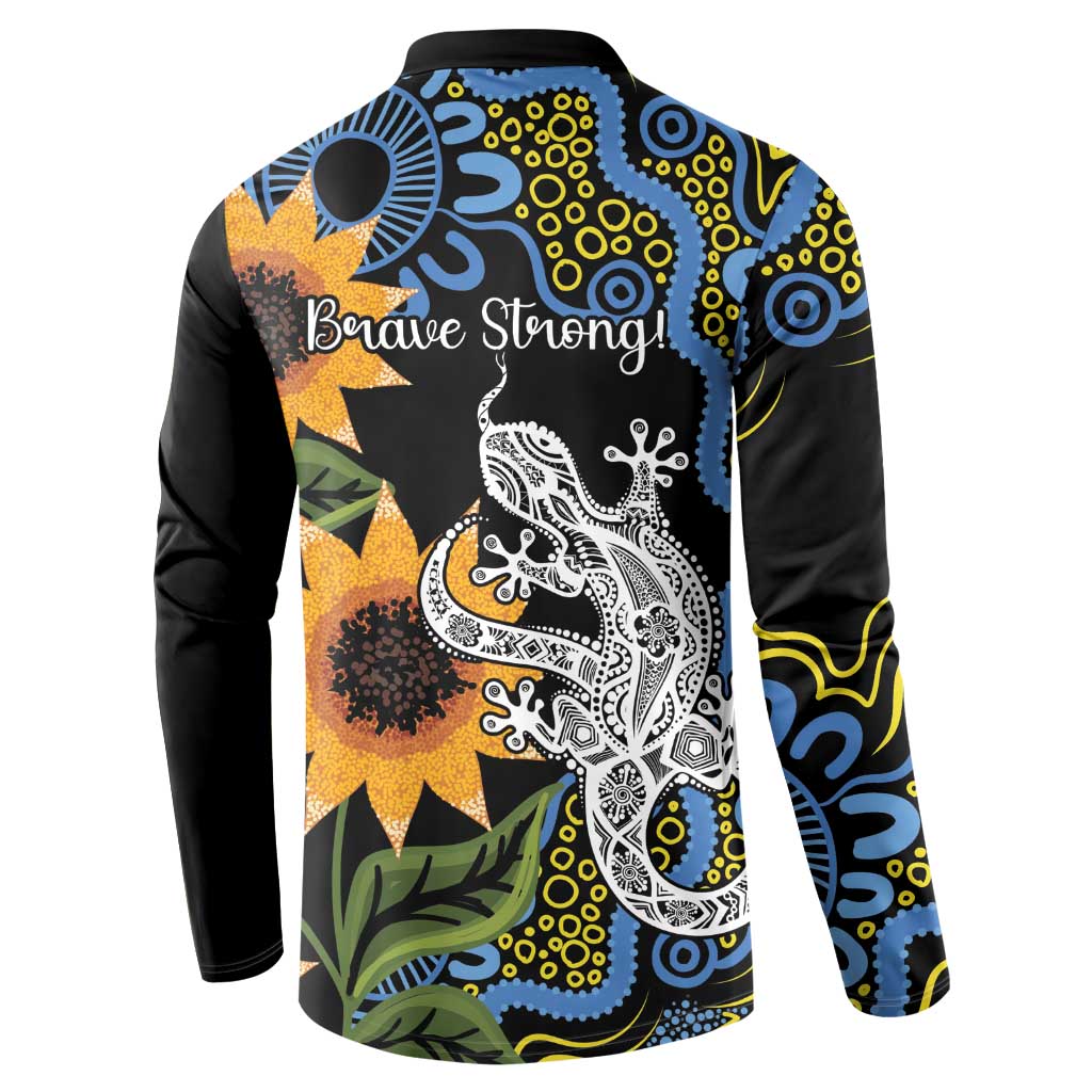Australia Autism Awareness Button Sweatshirt Brave Strong Aussie Lizard Aboriginal Art