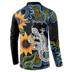 Australia Autism Awareness Button Sweatshirt Brave Strong Aussie Lizard Aboriginal Art