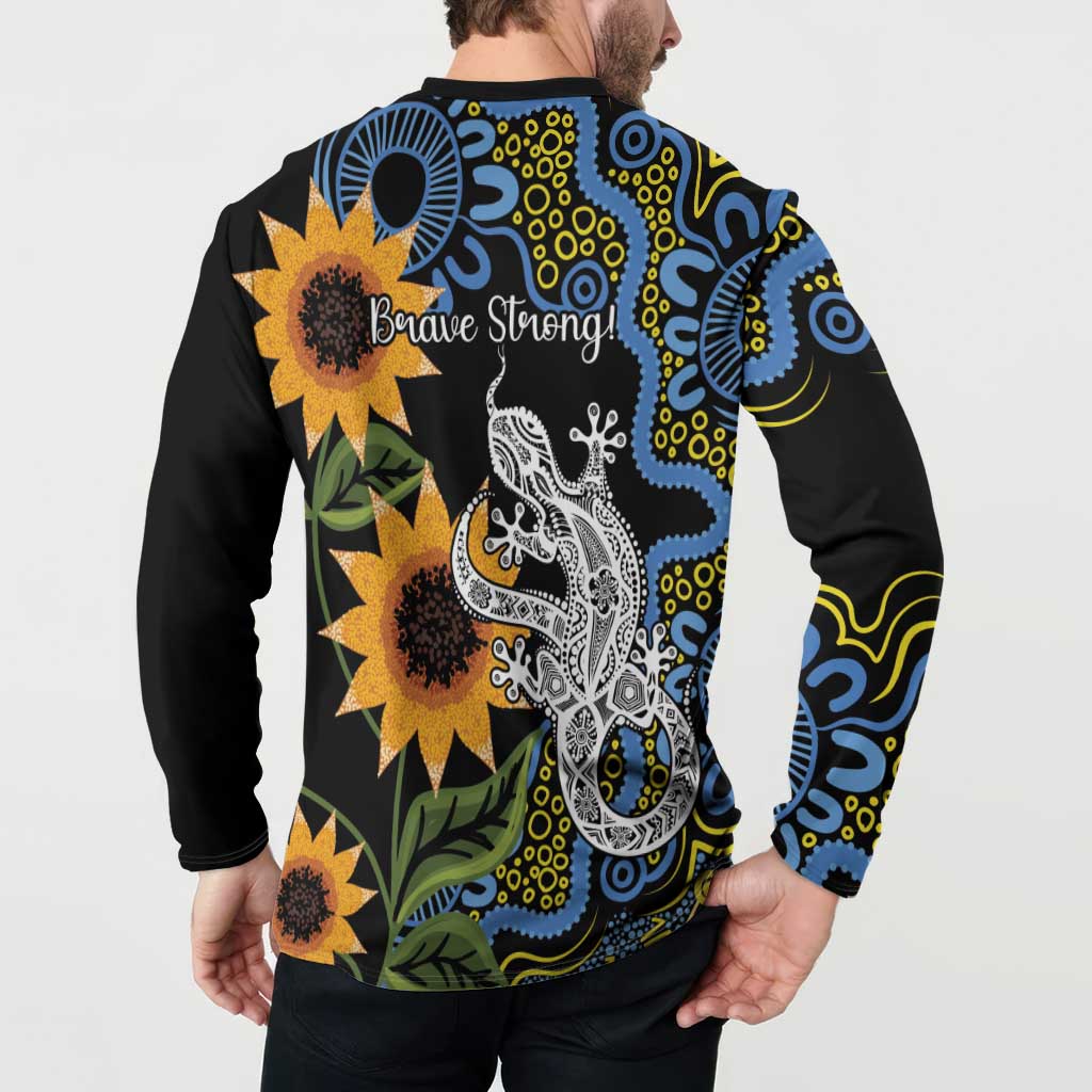 Australia Autism Awareness Button Sweatshirt Brave Strong Aussie Lizard Aboriginal Art