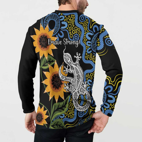 Australia Autism Awareness Button Sweatshirt Brave Strong Aussie Lizard Aboriginal Art