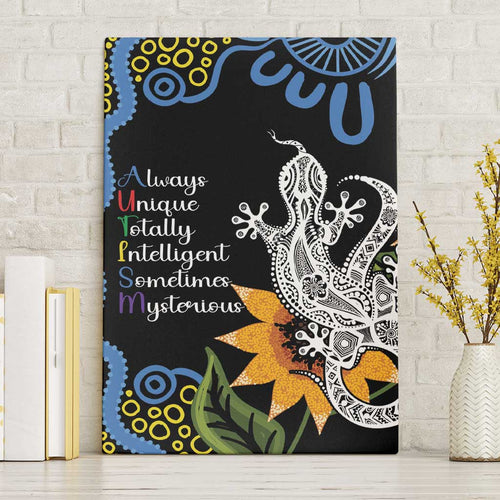 Australia Autism Awareness Canvas Wall Art Brave Strong Aussie Lizard Aboriginal Art
