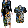 Australia Autism Awareness Couples Matching Long Sleeve Bodycon Dress and Hawaiian Shirt Brave Strong Aussie Lizard Aboriginal Art
