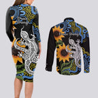 Australia Autism Awareness Couples Matching Long Sleeve Bodycon Dress and Long Sleeve Button Shirt Brave Strong Aussie Lizard Aboriginal Art