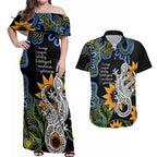 Australia Autism Awareness Couples Matching Off Shoulder Maxi Dress and Hawaiian Shirt Brave Strong Aussie Lizard Aboriginal Art