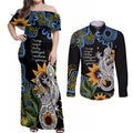 Australia Autism Awareness Couples Matching Off Shoulder Maxi Dress and Long Sleeve Button Shirt Brave Strong Aussie Lizard Aboriginal Art