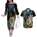 Australia Autism Awareness Couples Matching Off The Shoulder Long Sleeve Dress and Hawaiian Shirt Brave Strong Aussie Lizard Aboriginal Art