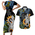 Australia Autism Awareness Couples Matching Short Sleeve Bodycon Dress and Hawaiian Shirt Brave Strong Aussie Lizard Aboriginal Art