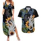 Australia Autism Awareness Couples Matching Summer Maxi Dress and Hawaiian Shirt Brave Strong Aussie Lizard Aboriginal Art