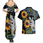 Australia Autism Awareness Couples Matching Summer Maxi Dress and Hawaiian Shirt Brave Strong Aussie Lizard Aboriginal Art