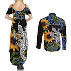 Australia Autism Awareness Couples Matching Summer Maxi Dress and Long Sleeve Button Shirt Brave Strong Aussie Lizard Aboriginal Art