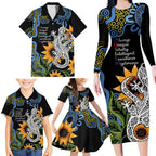 Australia Autism Awareness Family Matching Long Sleeve Bodycon Dress and Hawaiian Shirt Brave Strong Aussie Lizard Aboriginal Art