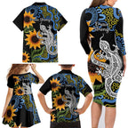 Australia Autism Awareness Family Matching Long Sleeve Bodycon Dress and Hawaiian Shirt Brave Strong Aussie Lizard Aboriginal Art