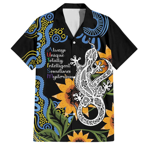 Australia Autism Awareness Family Matching Long Sleeve Bodycon Dress and Hawaiian Shirt Brave Strong Aussie Lizard Aboriginal Art