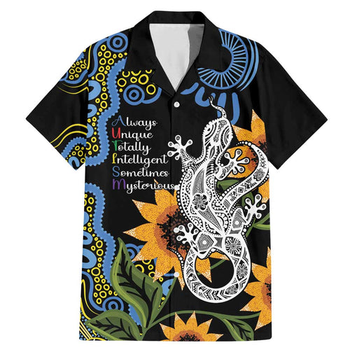 Australia Autism Awareness Family Matching Mermaid Dress and Hawaiian Shirt Brave Strong Aussie Lizard Aboriginal Art