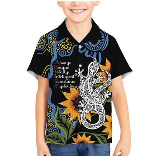 Australia Autism Awareness Family Matching Mermaid Dress and Hawaiian Shirt Brave Strong Aussie Lizard Aboriginal Art