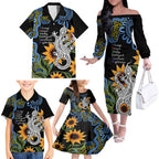 Australia Autism Awareness Family Matching Off The Shoulder Long Sleeve Dress and Hawaiian Shirt Brave Strong Aussie Lizard Aboriginal Art