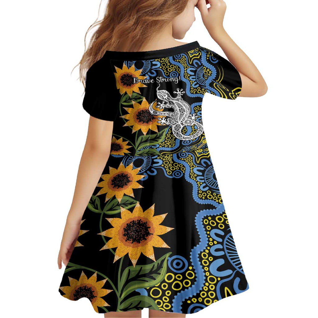 Australia Autism Awareness Family Matching Off The Shoulder Long Sleeve Dress and Hawaiian Shirt Brave Strong Aussie Lizard Aboriginal Art