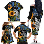 Australia Autism Awareness Family Matching Off The Shoulder Long Sleeve Dress and Hawaiian Shirt Brave Strong Aussie Lizard Aboriginal Art
