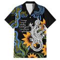 Australia Autism Awareness Family Matching Off The Shoulder Long Sleeve Dress and Hawaiian Shirt Brave Strong Aussie Lizard Aboriginal Art