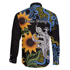 Australia Autism Awareness Family Matching Off The Shoulder Long Sleeve Dress and Hawaiian Shirt Brave Strong Aussie Lizard Aboriginal Art