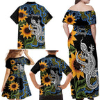 Australia Autism Awareness Family Matching Off Shoulder Maxi Dress and Hawaiian Shirt Brave Strong Aussie Lizard Aboriginal Art