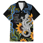 Australia Autism Awareness Family Matching Off Shoulder Maxi Dress and Hawaiian Shirt Brave Strong Aussie Lizard Aboriginal Art