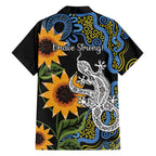 Australia Autism Awareness Family Matching Off Shoulder Maxi Dress and Hawaiian Shirt Brave Strong Aussie Lizard Aboriginal Art