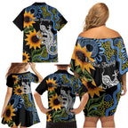 Australia Autism Awareness Family Matching Off Shoulder Short Dress and Hawaiian Shirt Brave Strong Aussie Lizard Aboriginal Art