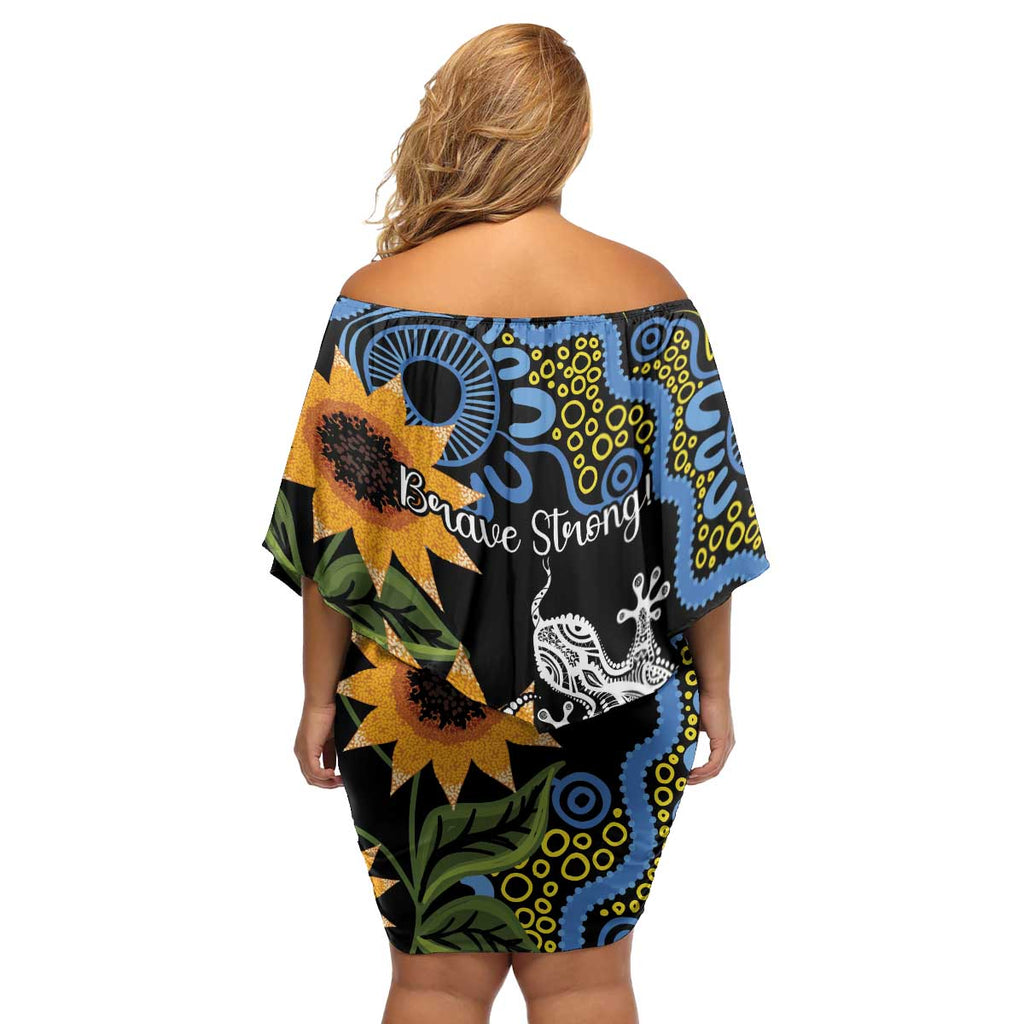 Australia Autism Awareness Family Matching Off Shoulder Short Dress and Hawaiian Shirt Brave Strong Aussie Lizard Aboriginal Art