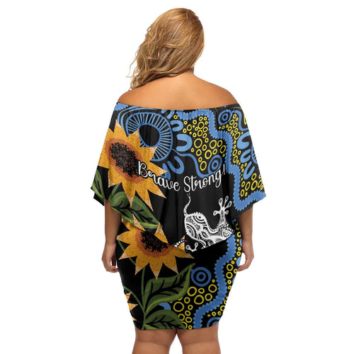 Australia Autism Awareness Family Matching Off Shoulder Short Dress and Hawaiian Shirt Brave Strong Aussie Lizard Aboriginal Art