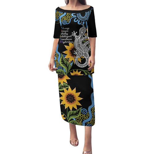 Australia Autism Awareness Family Matching Puletasi and Hawaiian Shirt Brave Strong Aussie Lizard Aboriginal Art