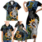 Australia Autism Awareness Family Matching Short Sleeve Bodycon Dress and Hawaiian Shirt Brave Strong Aussie Lizard Aboriginal Art