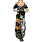 Australia Autism Awareness Family Matching Summer Maxi Dress and Hawaiian Shirt Brave Strong Aussie Lizard Aboriginal Art