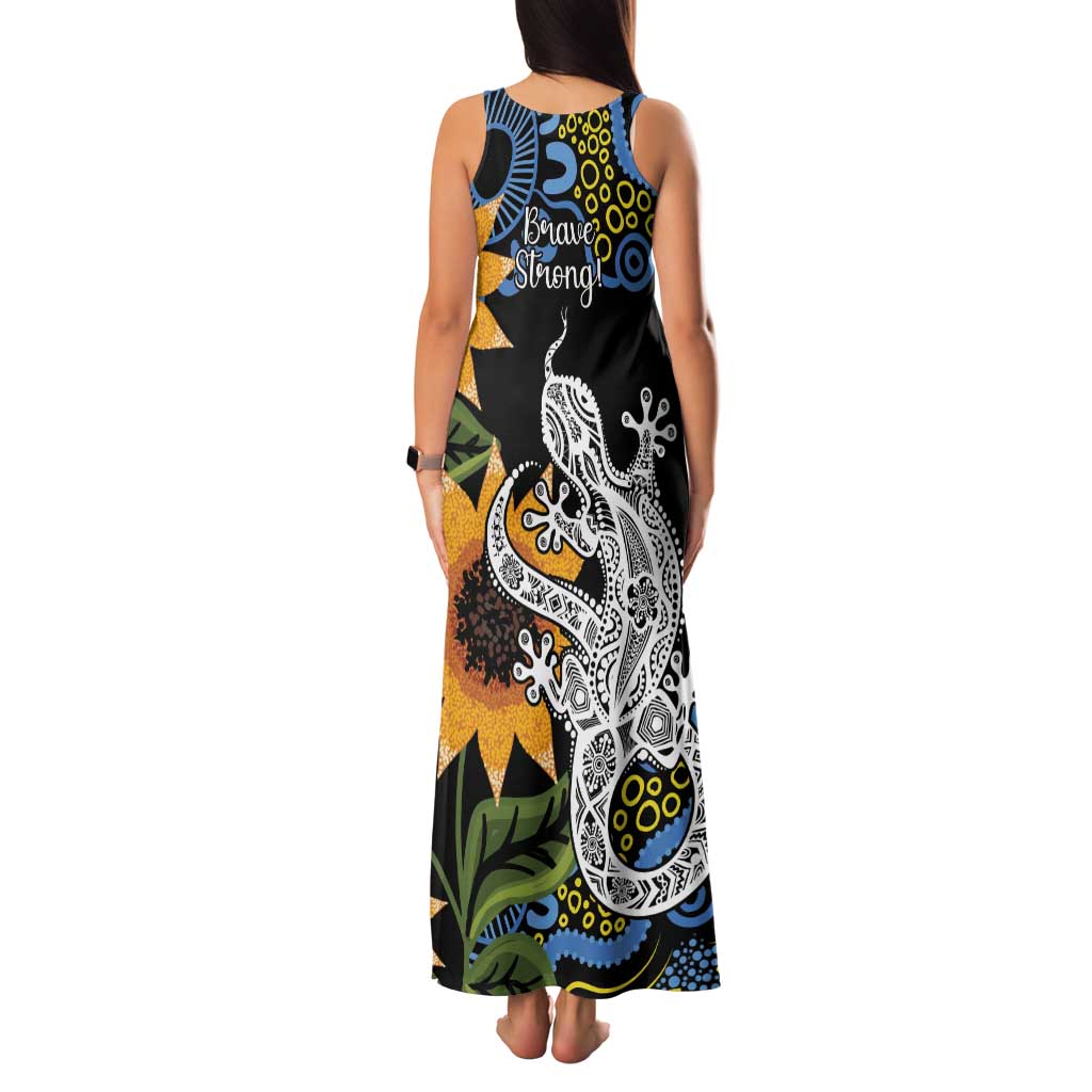 Australia Autism Awareness Family Matching Tank Maxi Dress and Hawaiian Shirt Brave Strong Aussie Lizard Aboriginal Art