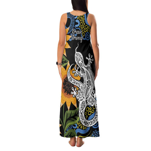 Australia Autism Awareness Family Matching Tank Maxi Dress and Hawaiian Shirt Brave Strong Aussie Lizard Aboriginal Art