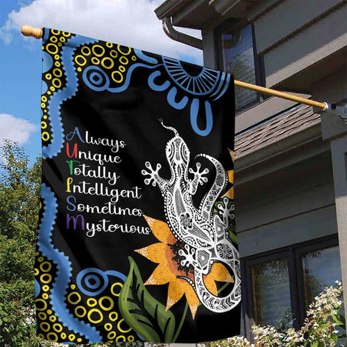 Australia Autism Awareness Garden Flag Brave Strong Aussie Lizard Aboriginal Art