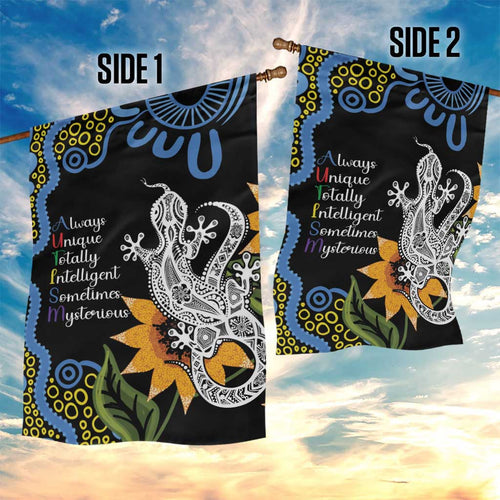 Australia Autism Awareness Garden Flag Brave Strong Aussie Lizard Aboriginal Art