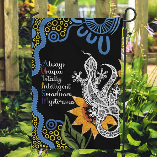Australia Autism Awareness Garden Flag Brave Strong Aussie Lizard Aboriginal Art
