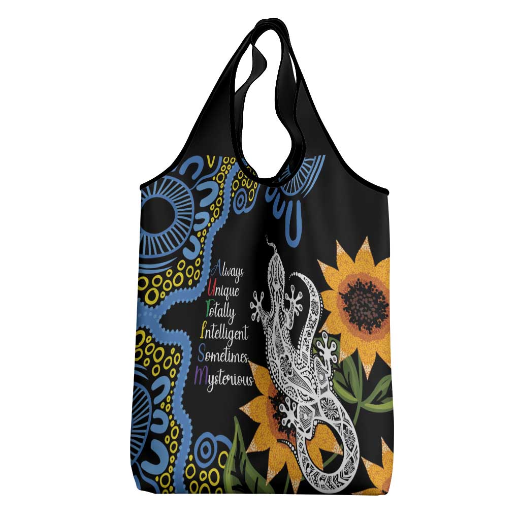 Australia Autism Awareness Grocery Bag Brave Strong Aussie Lizard Aboriginal Art