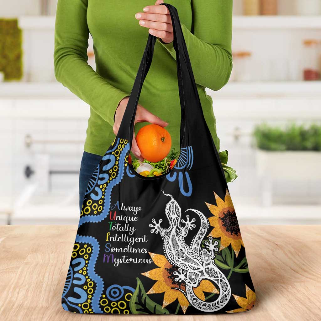 Australia Autism Awareness Grocery Bag Brave Strong Aussie Lizard Aboriginal Art