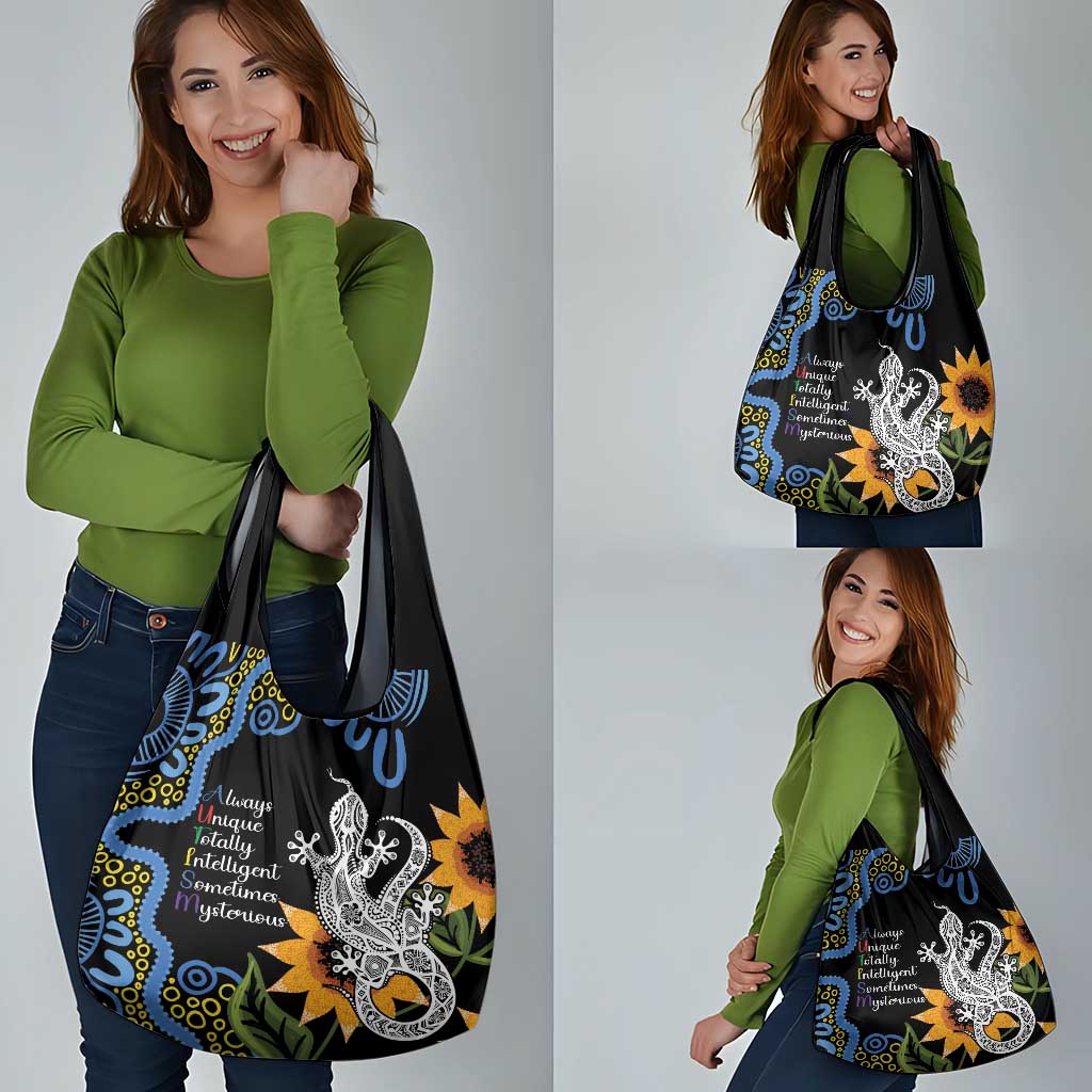 Australia Autism Awareness Grocery Bag Brave Strong Aussie Lizard Aboriginal Art
