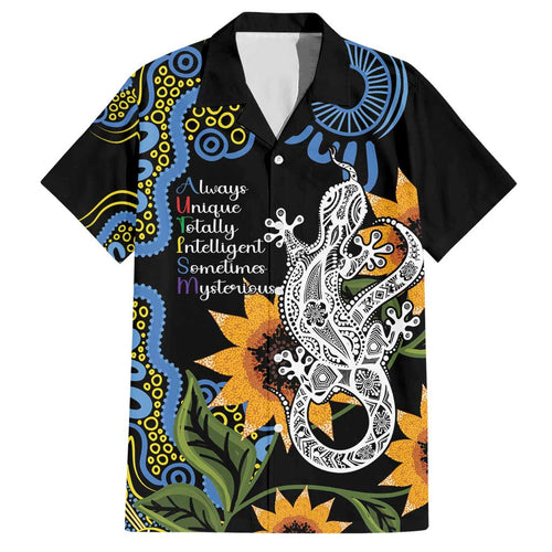 Australia Autism Awareness Hawaiian Shirt Brave Strong Aussie Lizard Aboriginal Art