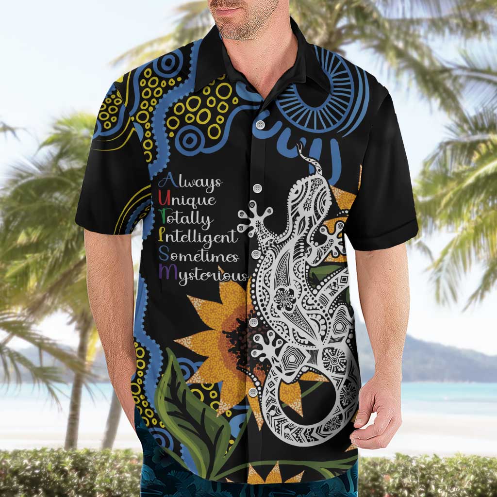 Australia Autism Awareness Hawaiian Shirt Brave Strong Aussie Lizard Aboriginal Art