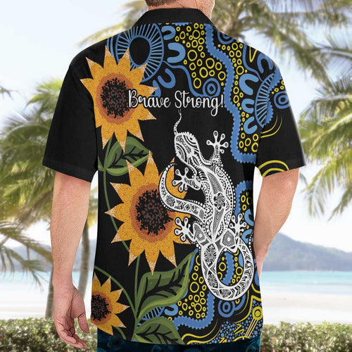 Australia Autism Awareness Hawaiian Shirt Brave Strong Aussie Lizard Aboriginal Art